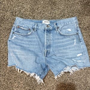 Agolde Women's Frayed Hem Jean Shorts - Light Blue